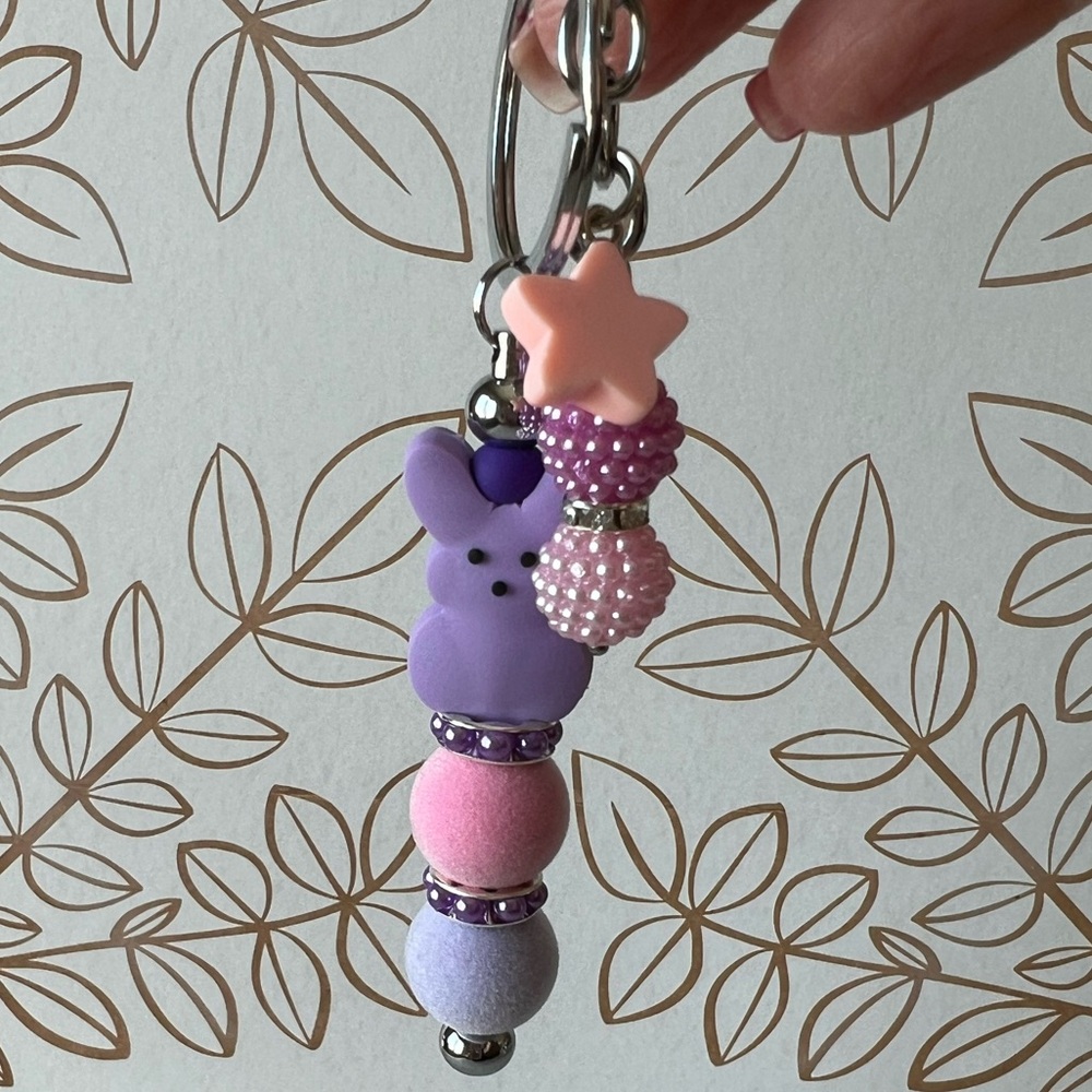 PEEPS Bunny Beaded Keychain / Purse Charm - Handmade - Picture 6 of 10